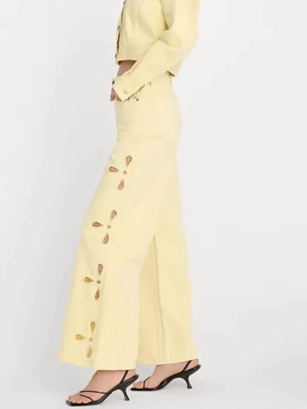 Good American Women's Wide-Leg Jeans Yellow High Waist Lyocell Size 0/25 NWT